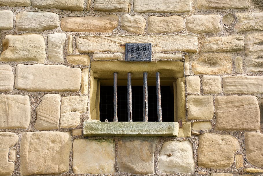 priory window, bars, ancient, brick, building, history, wall HD wallpaper
