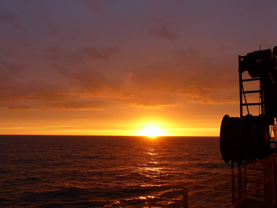 Ship, Evening, Sun, Horizon, sunset, sea, sky, scenics, dramatic sky HD wallpaper