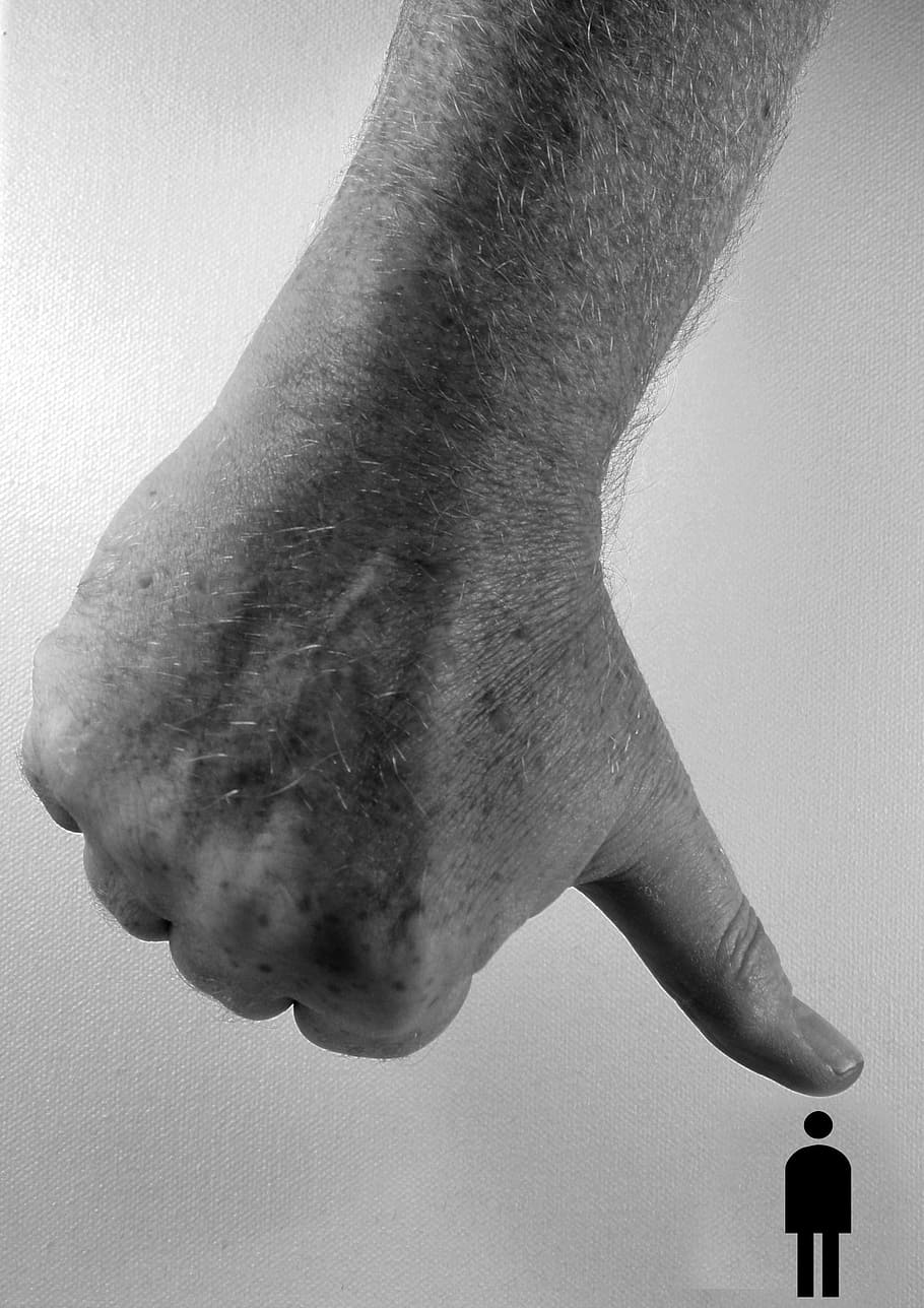 grayscale photo of human thumb, hand, mench, silhouette, pressure, HD wallpaper