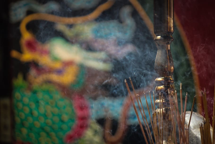 still, items, things, incense, smoke, burn, mural, wall, sculpture HD wallpaper