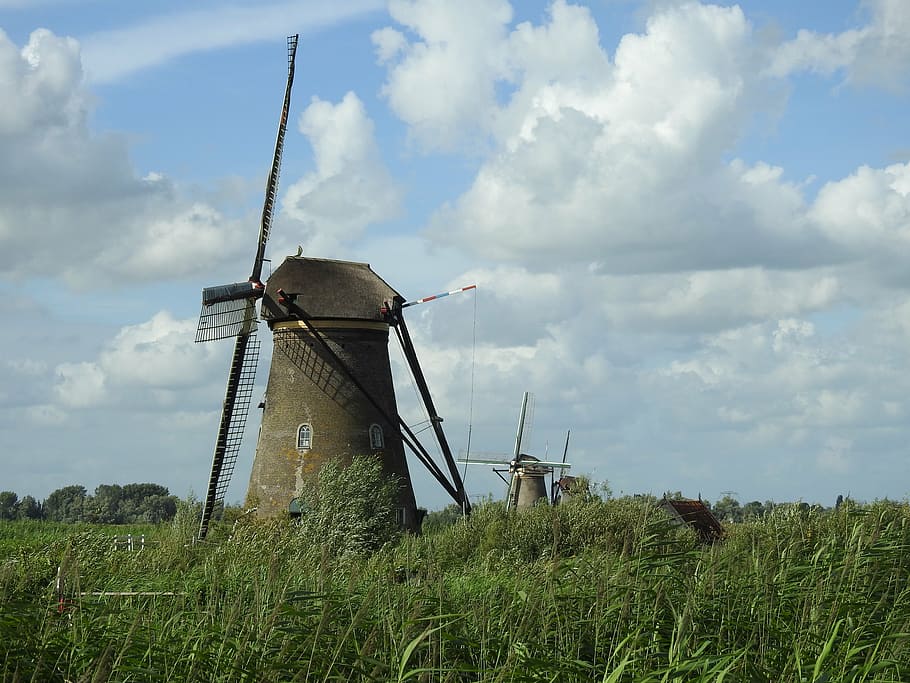 windmill, holland, sky, cloud - sky, renewable energy, alternative energy HD wallpaper