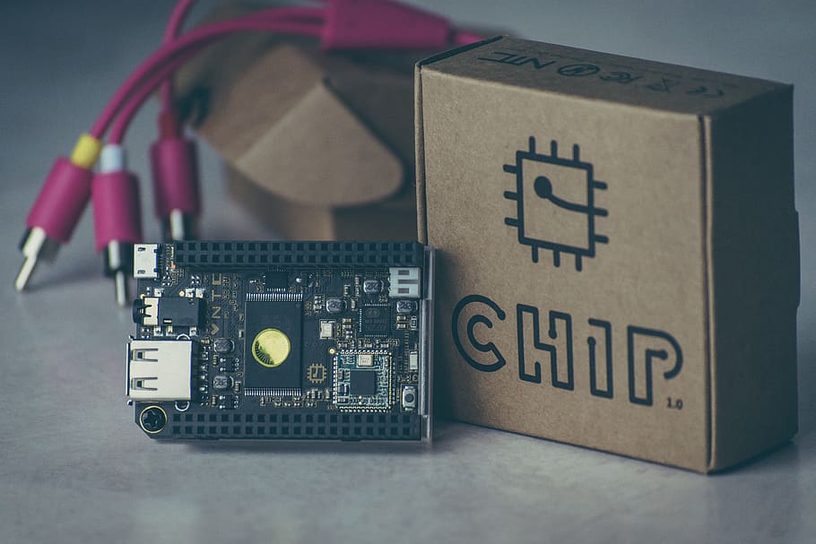 Chip minicomputer with box, technology, old-fashioned, no people HD wallpaper