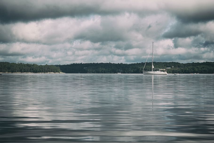white ship, sea, ocean, water, waves, nature, dark, clouds HD wallpaper
