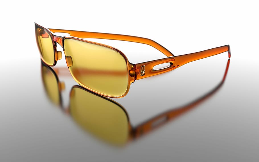 yellow sunglasses on gray surface, eyewear, modern, accessory, HD wallpaper