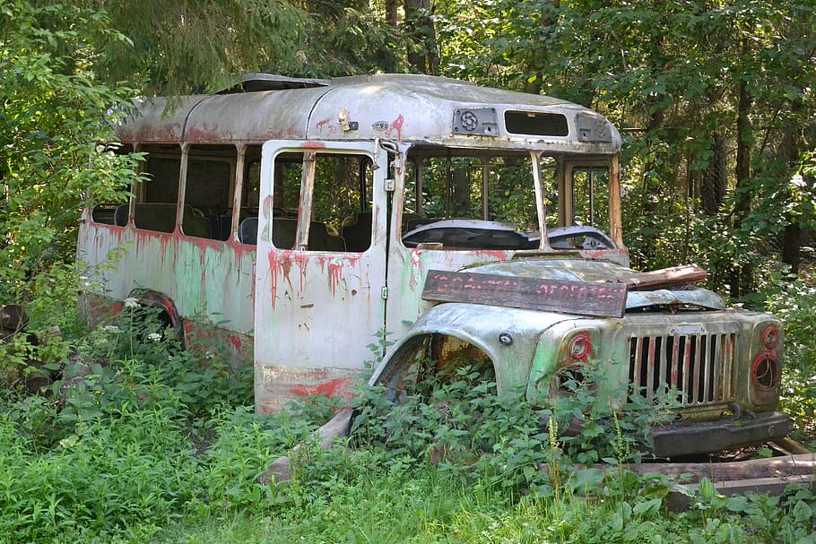 Abandoned, Bus, Old, the abandoned, rusty, transport, forest HD wallpaper