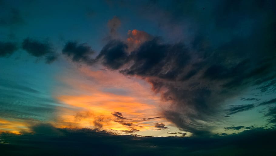 sky, clouds, abendstimmung, dramatic, dark clouds, nature, sunset HD wallpaper