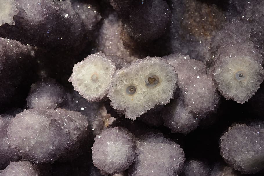 bunch of purple geodes, amethyst, crystal, violet, gem, mineral HD wallpaper