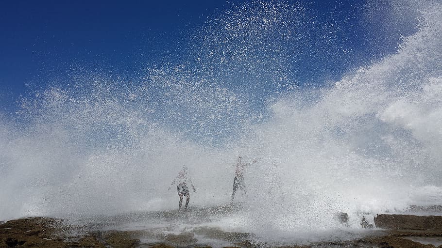 Beach, Crazy, Water, Morocco, Rabat, waves, splash, children HD wallpaper