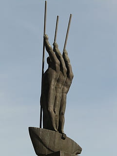 monument, bronze, statue, boot, rowing, paddle, three men in a boat HD wallpaper