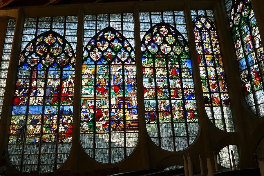 stained glass, window, église saint-vincent, église sainte jeanne d'arc, HD wallpaper