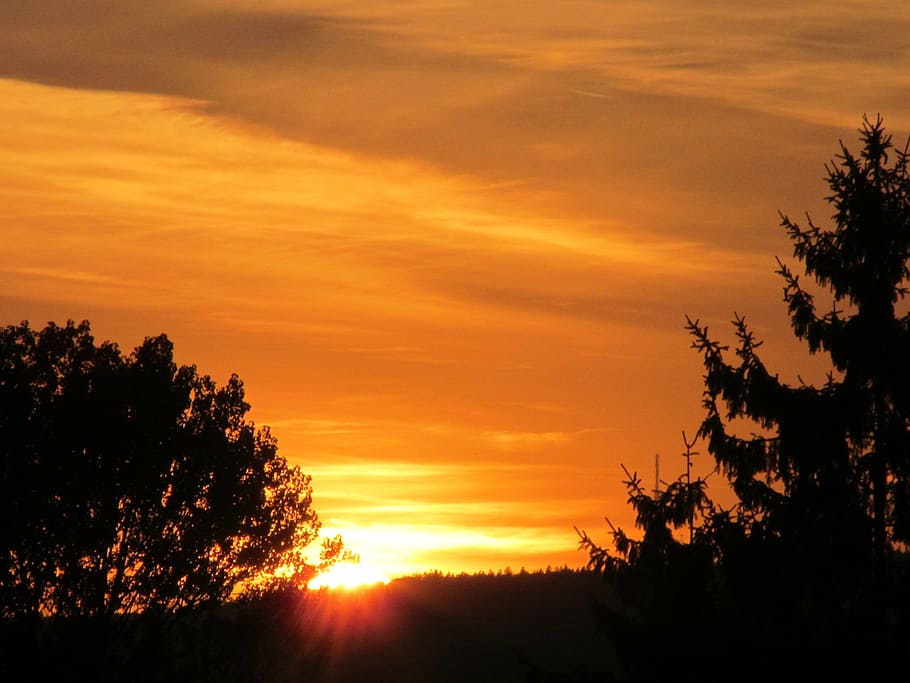 sunset, abendstimmung, afterglow, sky, orange, yellow, mood HD wallpaper