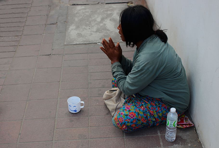 person sitting near wall, Beggar, Woman, Help, Female, Poverty, HD wallpaper