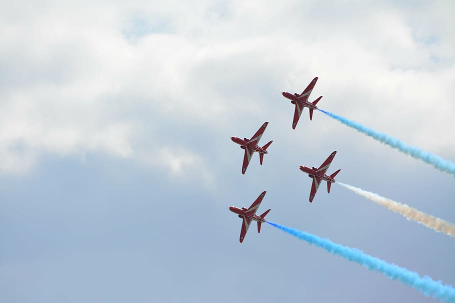 aircraft, red, arrows, air Vehicle, airplane, flying, sky, airshow HD wallpaper