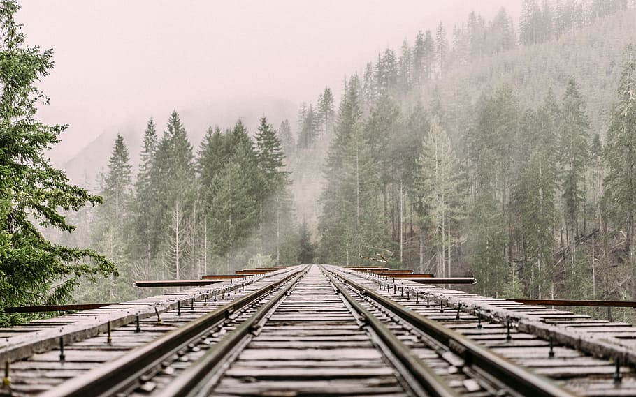 gray steel train rails, train rail covered with snow, railroad HD wallpaper