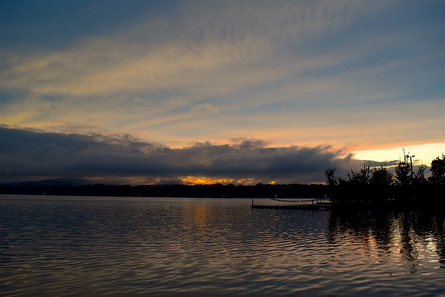 sunset, clouds, sky, lake, nature, landscape, summer, light HD wallpaper