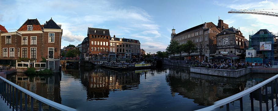 leiden, netherlands, channel, city, architecture, building exterior