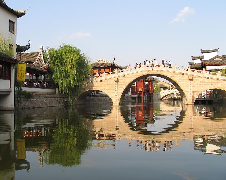 bridge, water reflection, historical, monument, china, river HD wallpaper