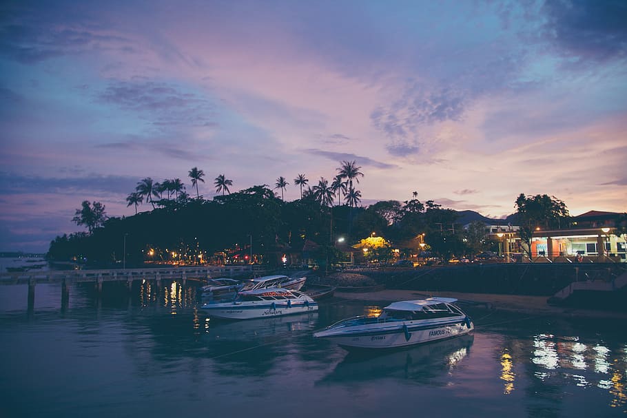 nature, landscape, clouds, sky, dark, night, boat, yacht, water HD wallpaper