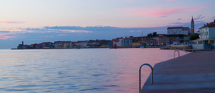 sea, sunset, summer, sunlight, sunshine, architecture, water HD wallpaper