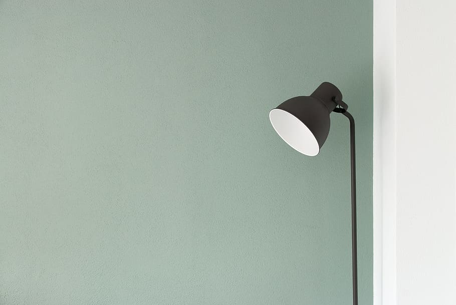 black floor lamp at the corner, black floor lamp, black steel HD wallpaper