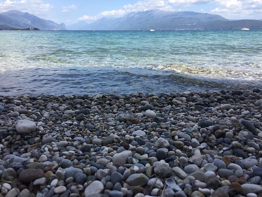 waters, costa, rock, beach, lake, rocks, nature, stones, pebbles, HD wallpaper