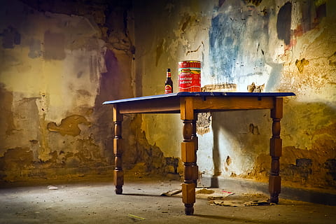 rectangular black and brown wooden table, lost places, lapsed HD wallpaper