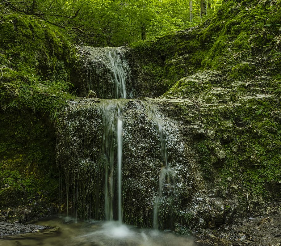 Valley, Nature, Waterfall, valley bolechowicka, stream, forest HD wallpaper