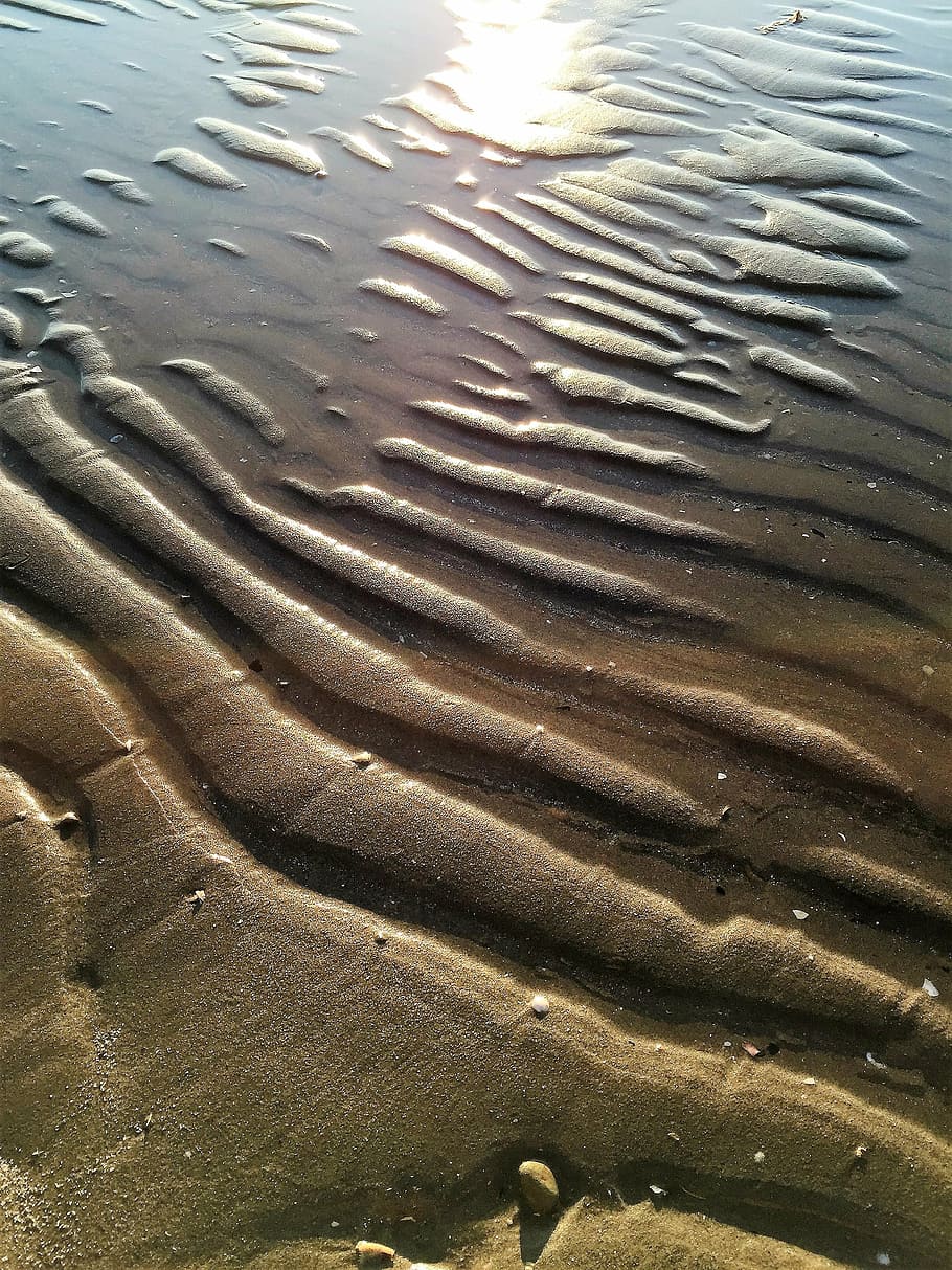 beach, sand, wave, traces, sea, water, reprint, bank, surf HD wallpaper