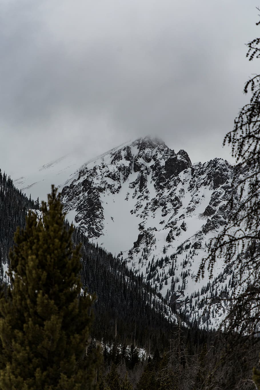 snow-covered mountain during cloudy day, winter, white, cold HD wallpaper