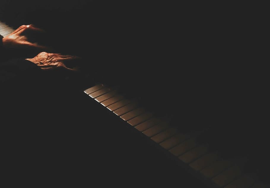 low light photo of person playing piano, music, instrument, keys, HD wallpaper