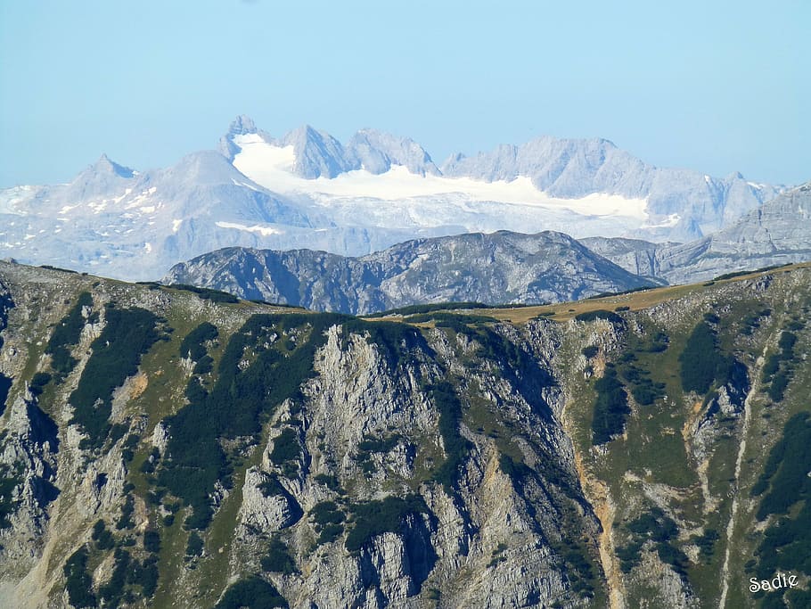 mountains, hiking, austria, view, nature, alpine, panorama HD wallpaper