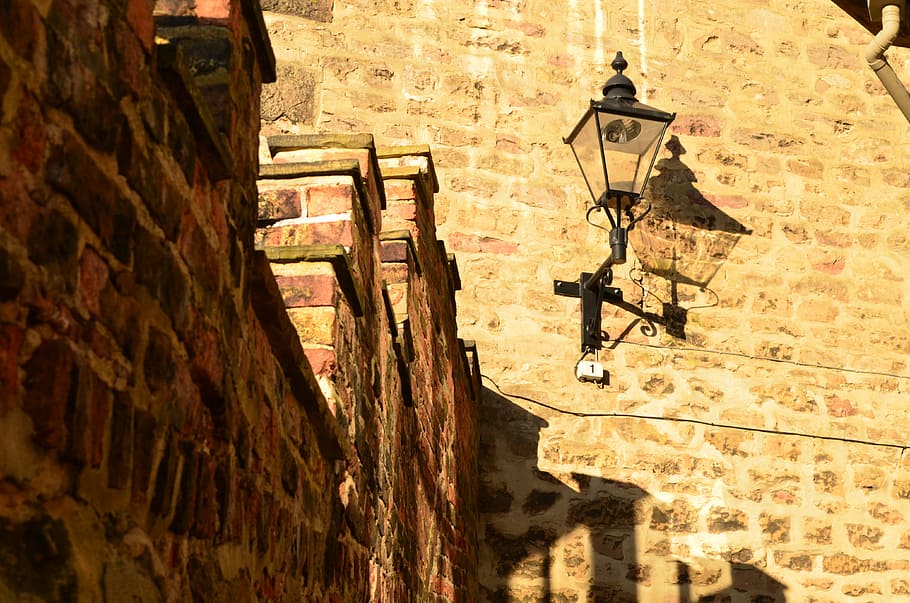 wall, stone, background, architecture, masonry, lanterns, fittings HD wallpaper