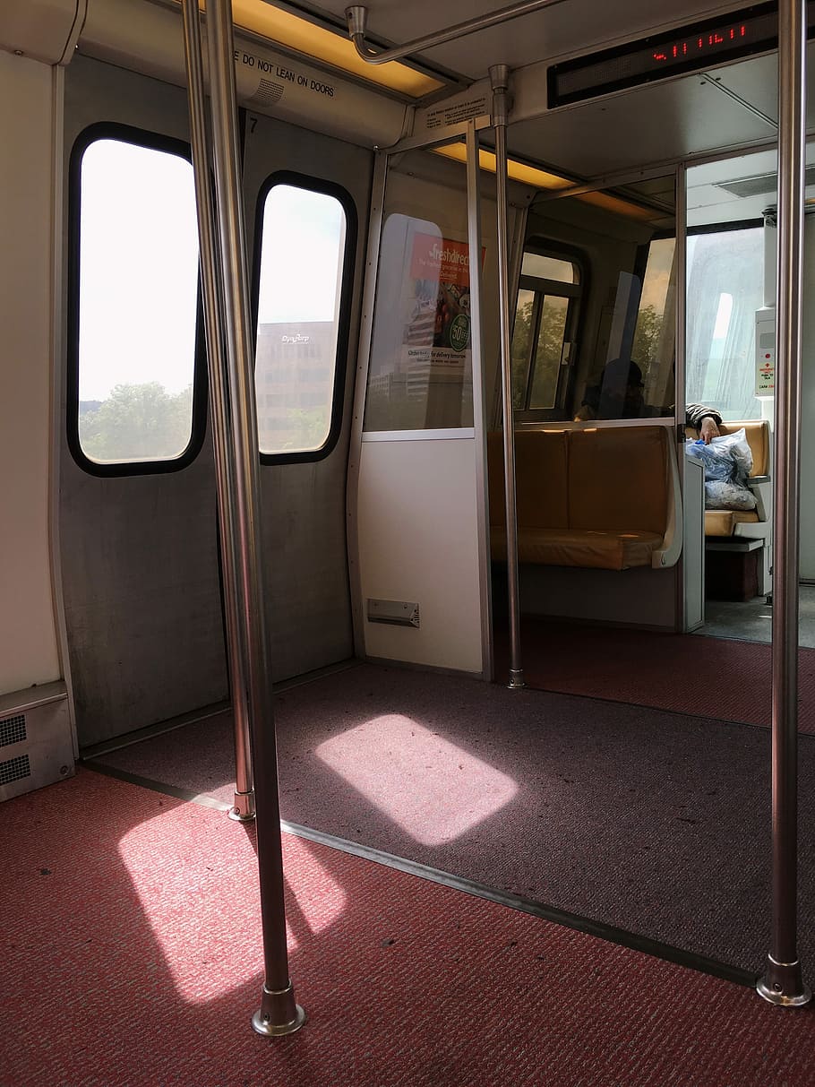 turned LED signage inside train, gray train interior, carriage HD wallpaper