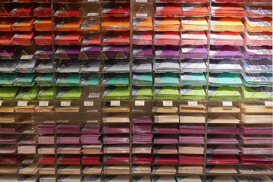 Map, Envelope, Colorful, Post, Shelf, paper, office, perspective HD wallpaper