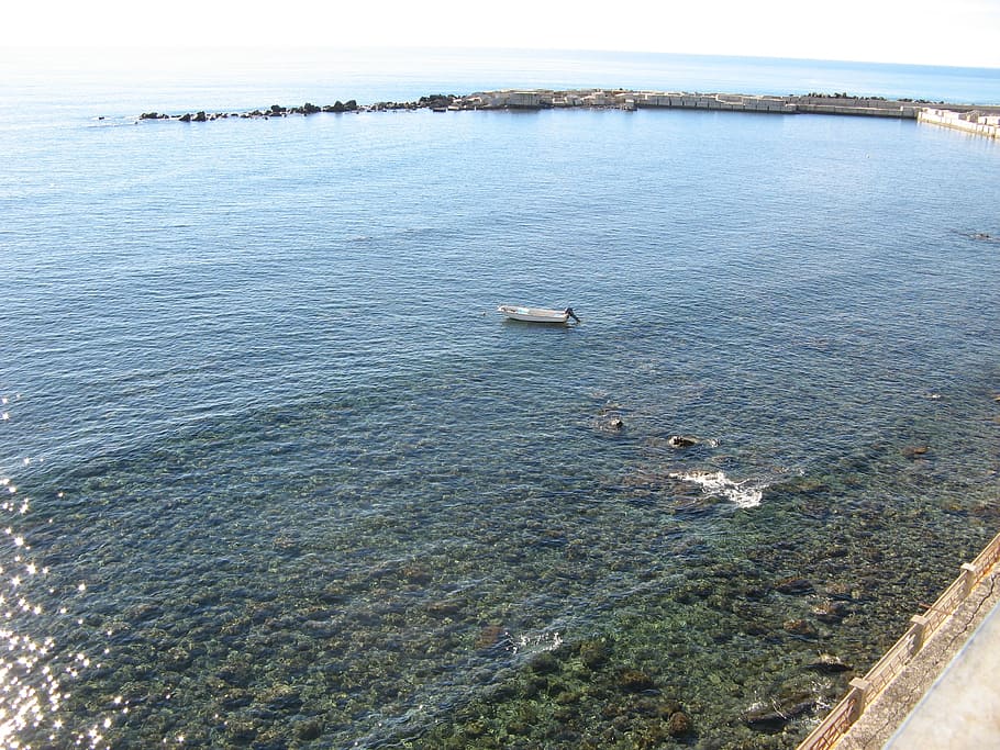 sea, clear, boat, sun, summer, transparent, stones, water, nautical vessel HD wallpaper