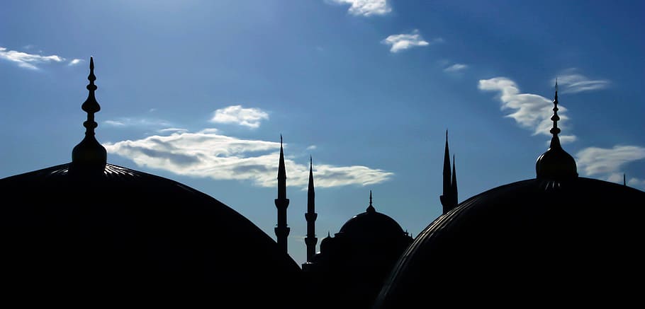 silhouette of mosque, sultanahmet, istanbul, turkey, landscape