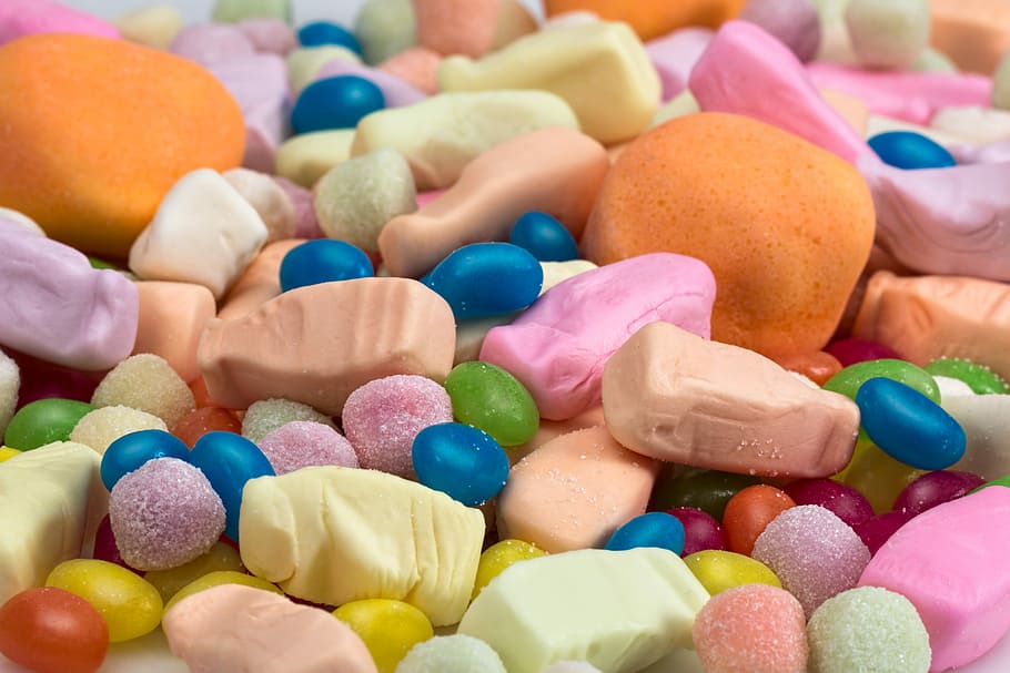 assorted candy lot, jelly beans, confectionery, marshmallows, HD wallpaper