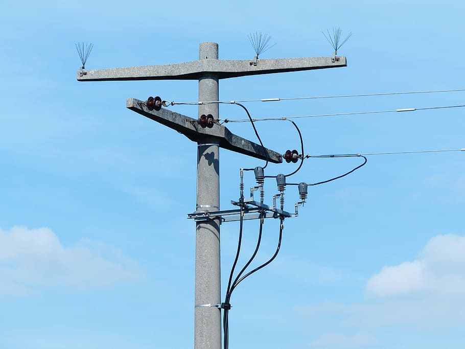 strommast, power line, current, electricity, sky, low angle view HD wallpaper