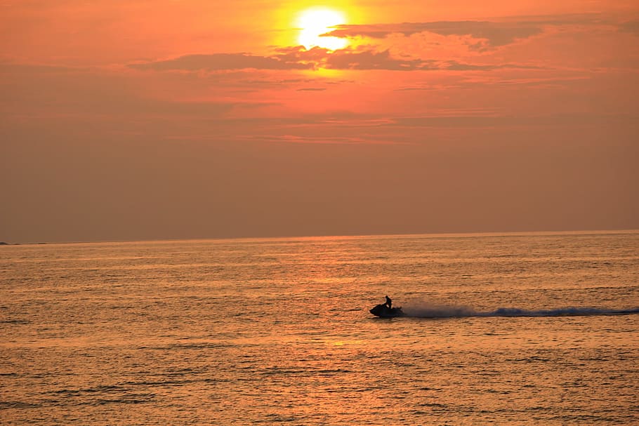 Sunset, Boat, Sea, silhouette, tranquil scene, nature, scenics HD wallpaper