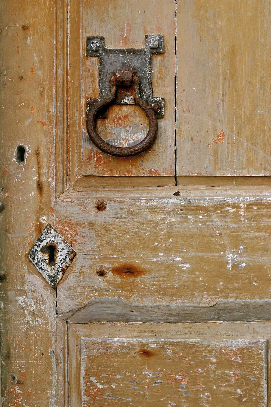 Door, Old, Textured, Knocker, Keyhole, entrance, old door, wood HD wallpaper