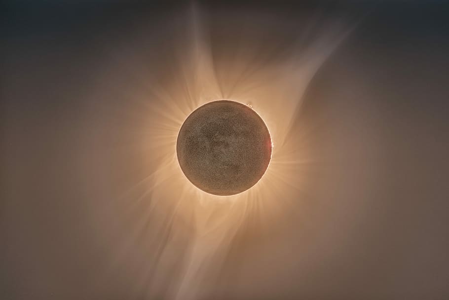 solar eclipse, full moon, sun rays, crater, sky, lonely planet HD wallpaper