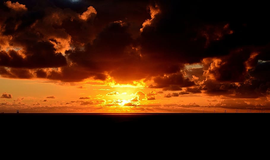 sunset, twilight, evening sky, lighting, mood, afterglow, borkum HD wallpaper