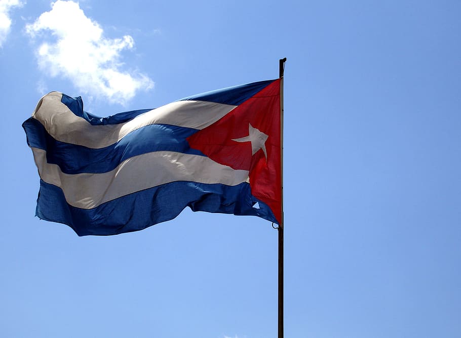 flag, cuba, sky, patriotism, wind, low angle view, blue, environment HD wallpaper