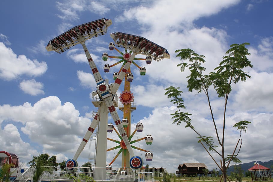 myanmar, nay pyi daw, amusement park, ride, sky, cloud - sky, HD wallpaper