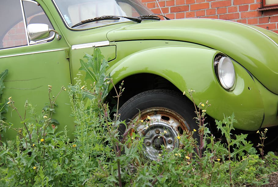 vw, car, scrap, rust, green, mode of transportation, land vehicle HD wallpaper