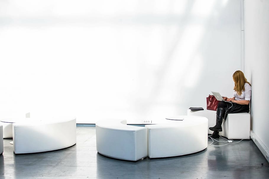 woman sitting on white chair while reading book, gray, shirt, HD wallpaper