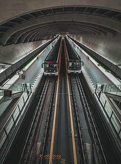 two train inside station, metro, motol, track, wagon, railway HD wallpaper