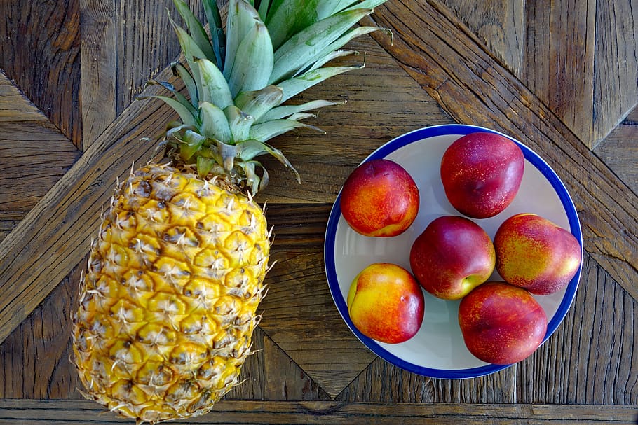 pineapple, nectarine, nectarines, fruit, vitamins, healthy, HD wallpaper