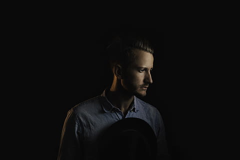 man wearing blue button-up shirt on black background, gray polo shirt HD wallpaper