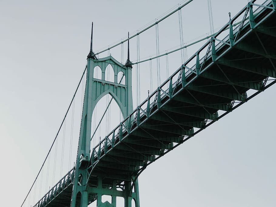 gray concrete bridge, gray suspension bridge, architecture, structure HD wallpaper